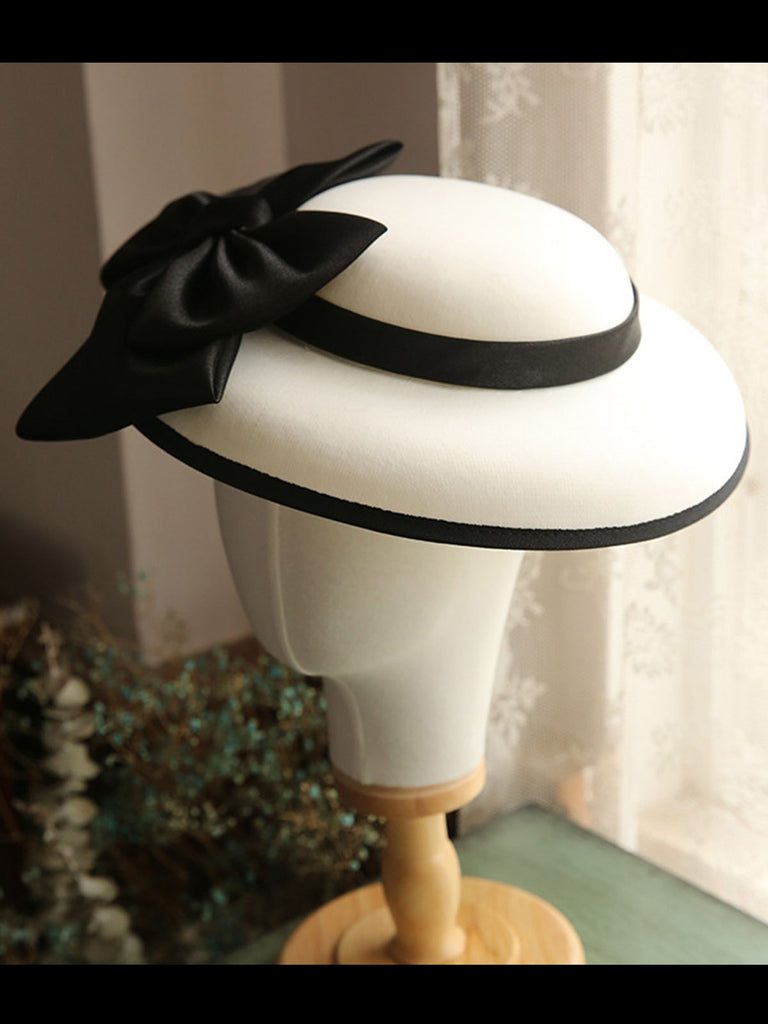 White Retro Bow Knot Wedding Hat