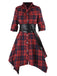 1950s 3/4 Sleeve Plaid Belt Dress