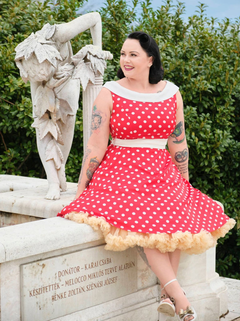 Red 1950s Dots Patchwork Swing Dress