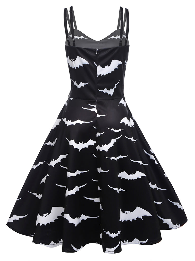 Black 1950s Bat Cape Swing Dress