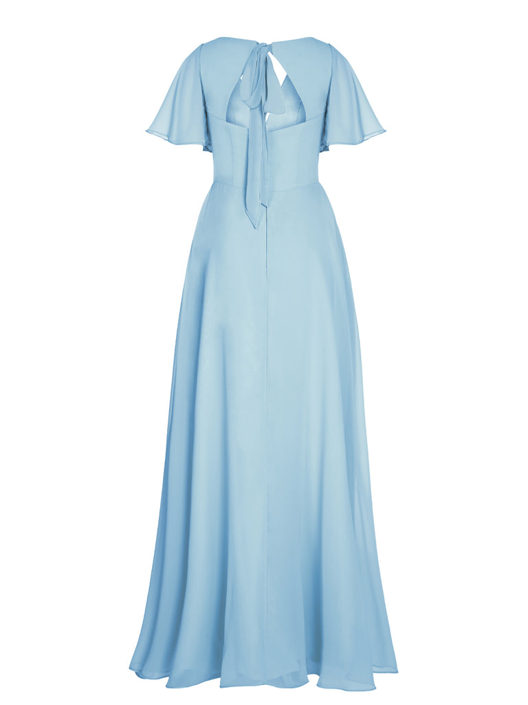 1950s Chiffon V-Neck Solid Vintage Dress