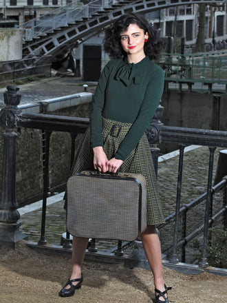 Dark Green 1950s Plaid Knitting Dress