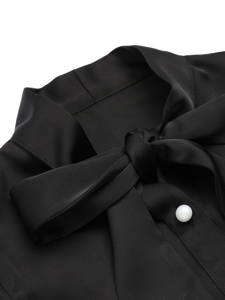 2PCS 1950s Black Solid Blouse & Suspender Skirt: timeless style reimagined