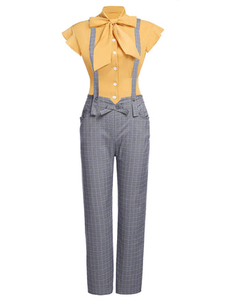2PCS 1950s Blouse Top & Suspender Pants: timeless style reimagined