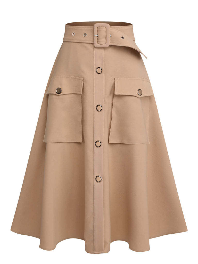 2PCS 1950s Leopard Lapel Romper & Khaki Skirt: timeless style reimagined