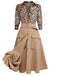 2PCS 1950s Leopard Lapel Romper & Khaki Skirt: timeless style reimagined