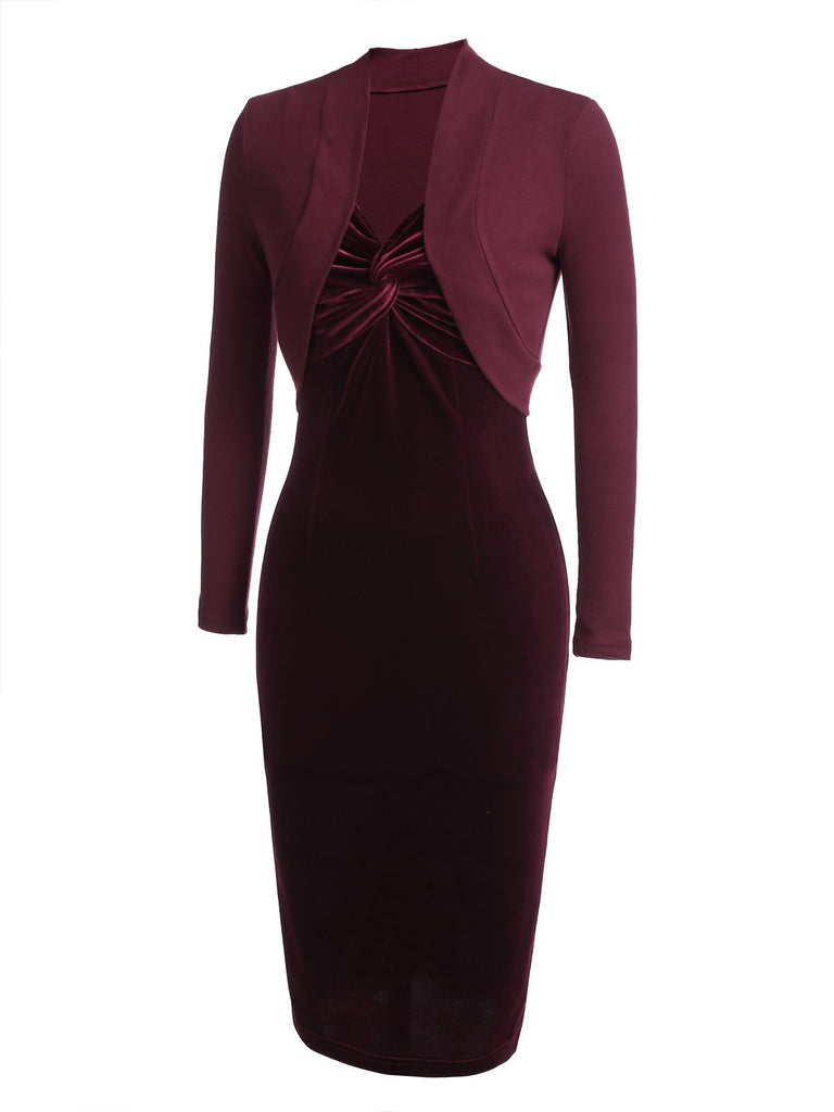 2PCS 1960s Velvet Bodycon Dress: timeless style reimagined