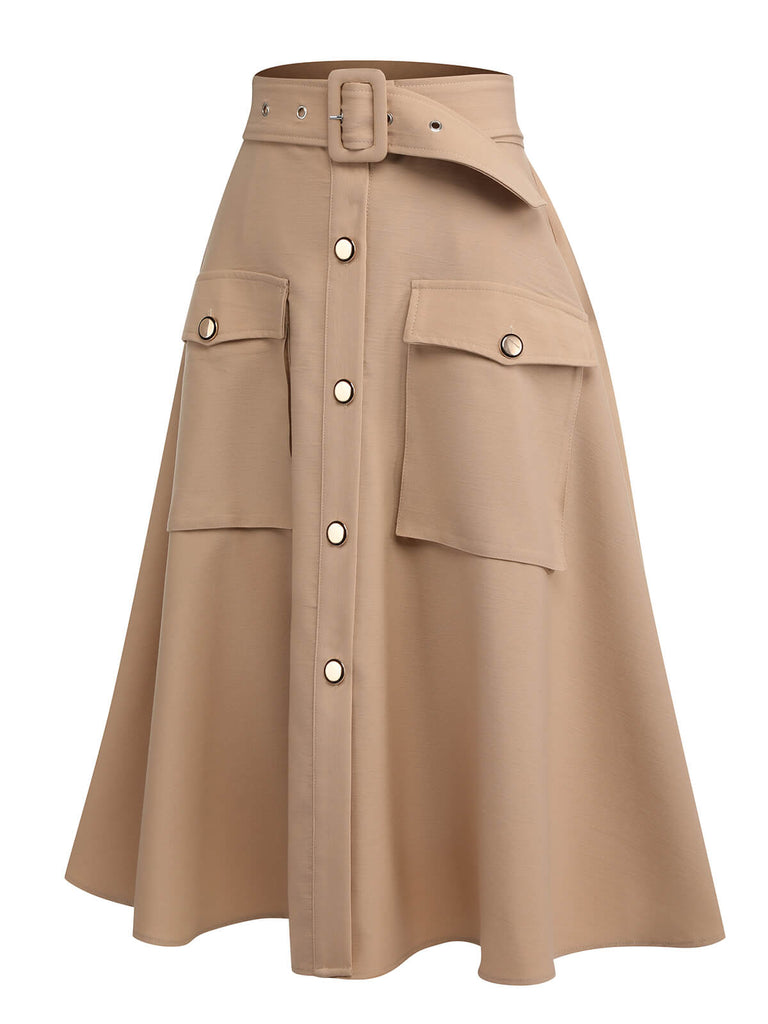 2PCS Leopard Lapel Romper & Khaki Skirt — vintage elegance for the modern woman