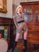 2PCS Leopard Lapel Romper & Khaki Skirt — vintage elegance for the modern woman