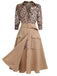 2PCS Leopard Lapel Romper & Khaki Skirt — vintage elegance for the modern woman