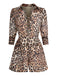 2PCS Leopard Lapel Romper & Khaki Skirt — vintage elegance for the modern woman