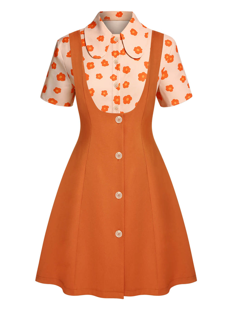 2PCS Orange 1960s Floral Shirt & Skirt, vintage skirt, retro style - perfect for women who love vintage and retro fashion