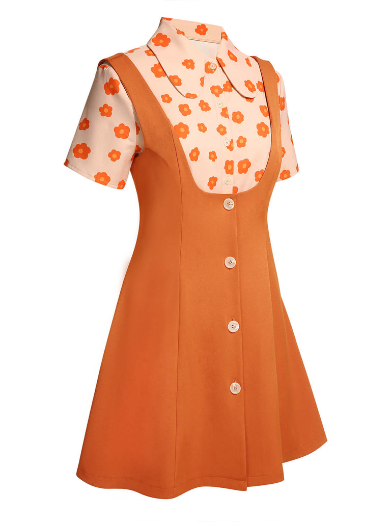 2PCS Orange 1960s Floral Shirt & Skirt, vintage skirt, retro style - perfect for women who love vintage and retro fashion