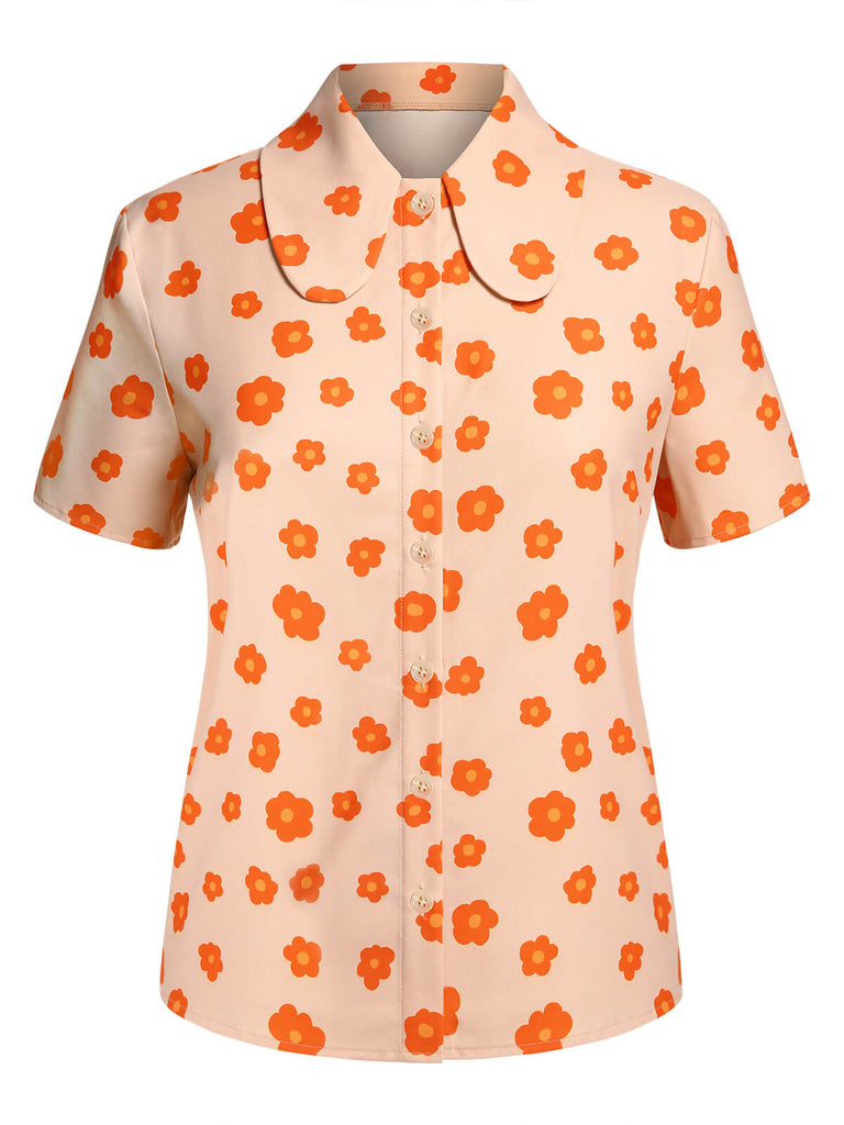 2PCS Orange 1960s Floral Shirt & Skirt: timeless style reimagined