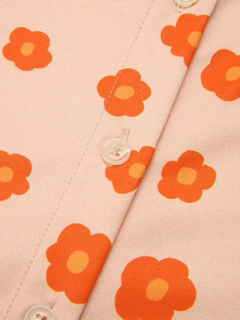 2PCS Orange 1960s Floral Shirt & Skirt: timeless style reimagined