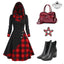 Black 1950s Plaid Hooded Button Dress