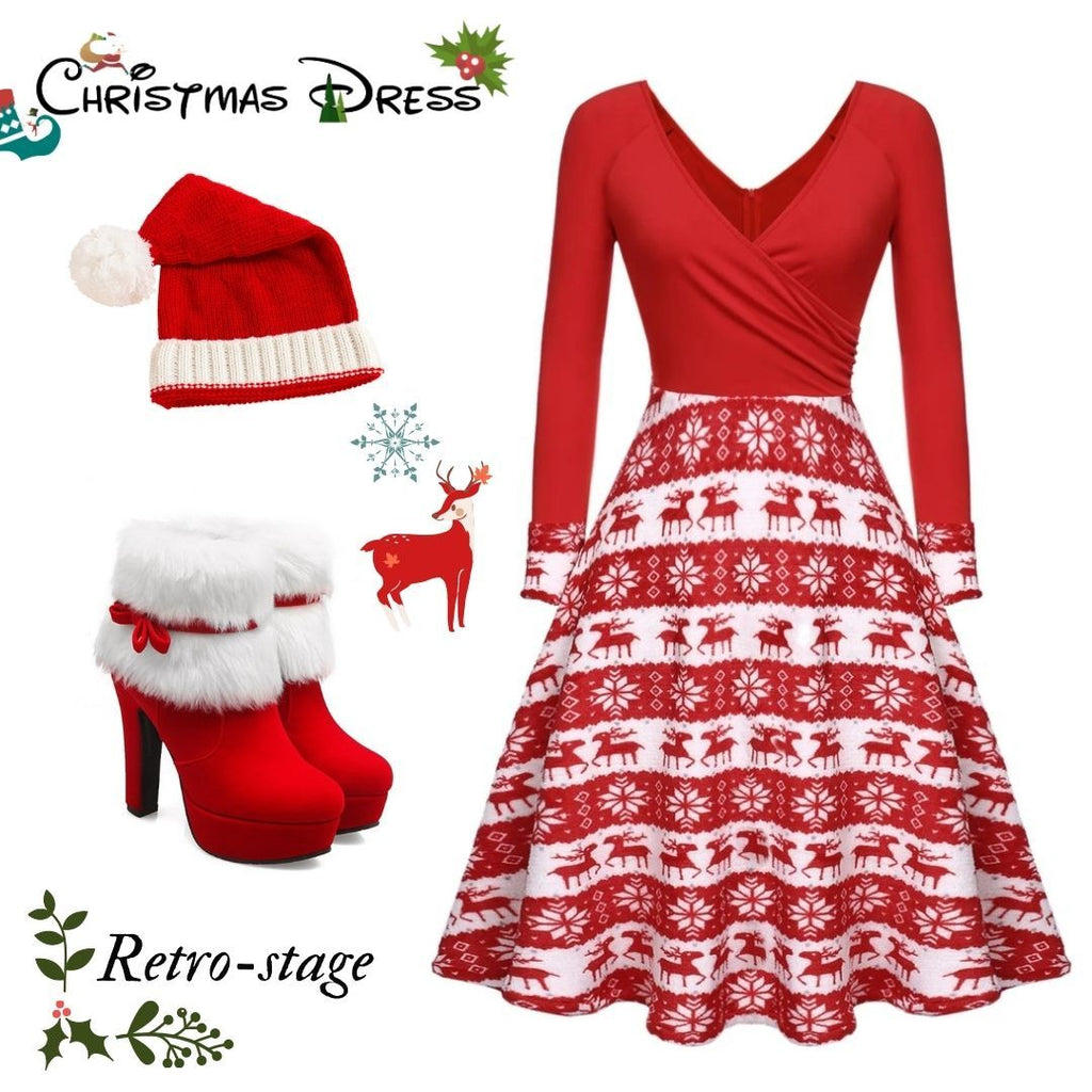 Red 1950s Christmas Patchwork Swing Dress