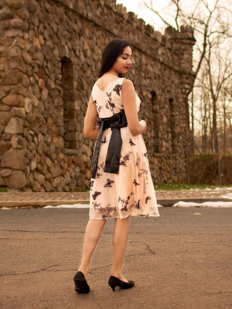 Nude 1950s Lace Butterfly Swing Dress