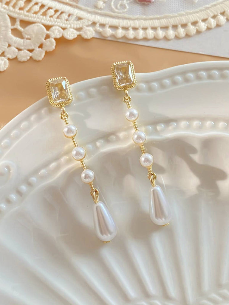 Retro White Long Pearls Earrings