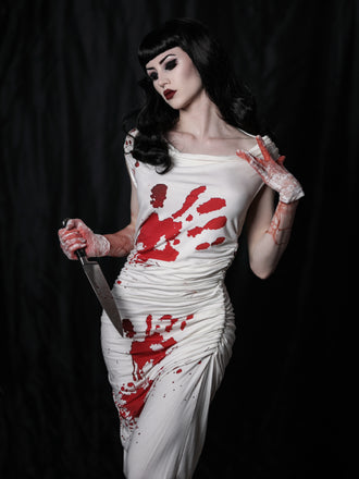White 1960s Halloween Blood Pencil Dress