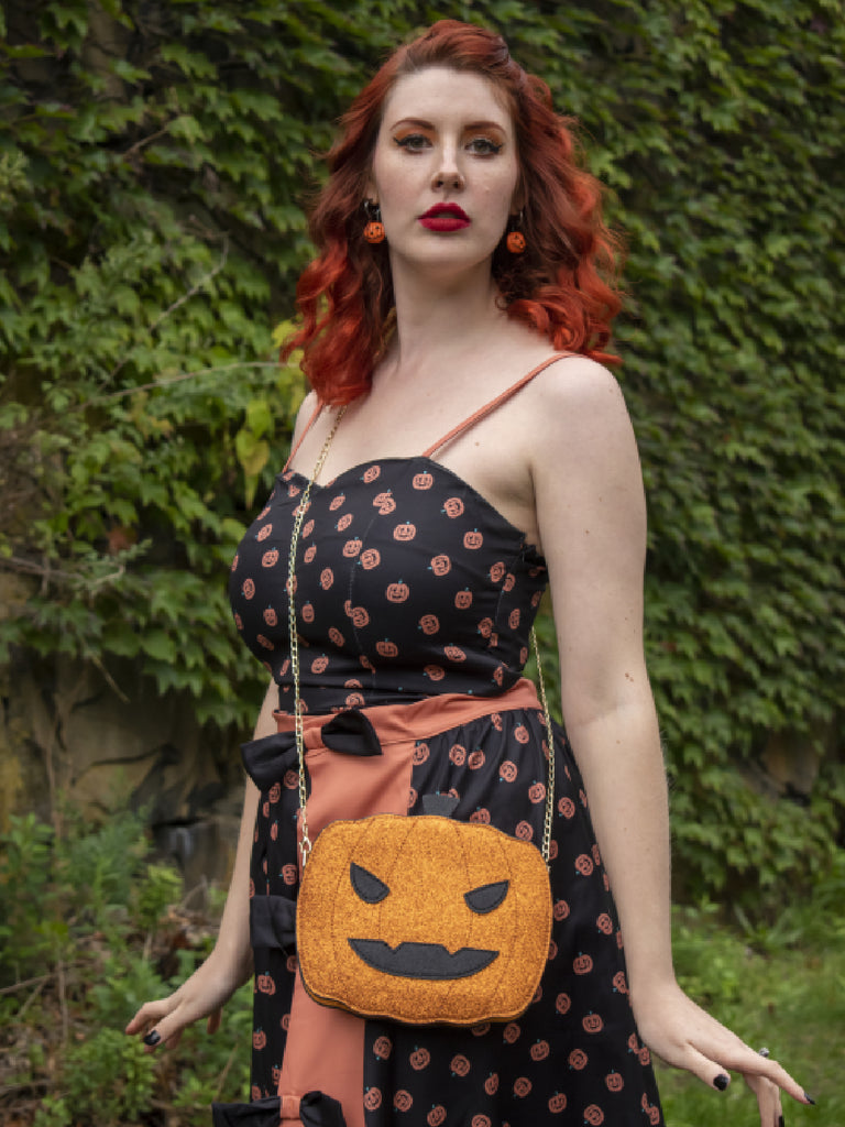 Black 1950s Pumpkins Romper & Skirt