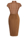 2PCS Brown Bolero Jacket & Plaid Pencil Dress