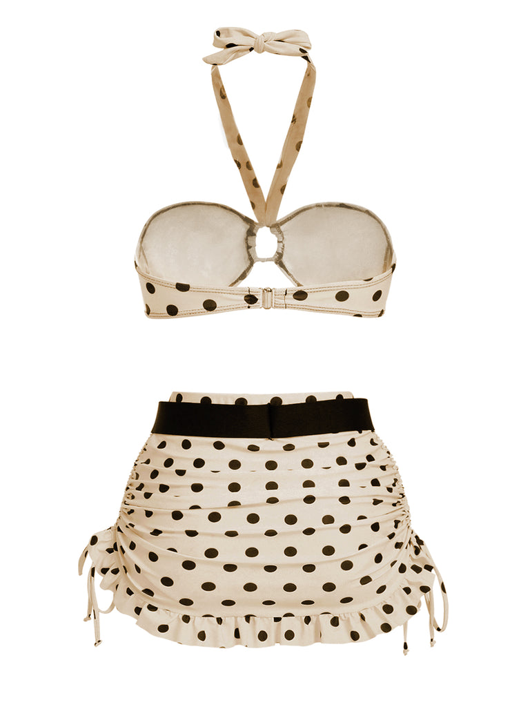 [Pre-Sale] Ivory 1950s Polka Dots Halter Bikini Set