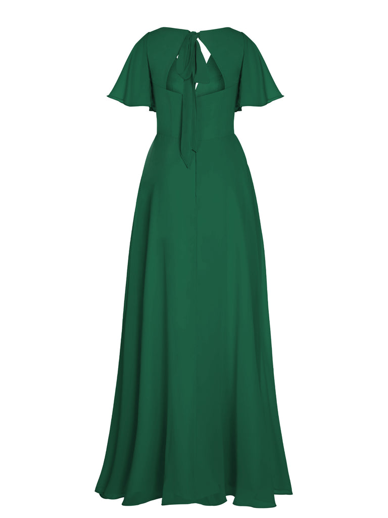 1950s Chiffon V-Neck Solid Vintage Dress