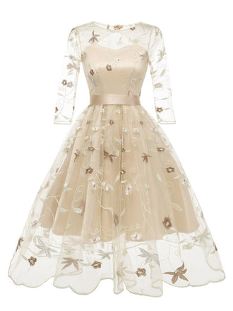 3/4 Sleeve 1950s Floral Embroidery Dress: timeless style reimagined