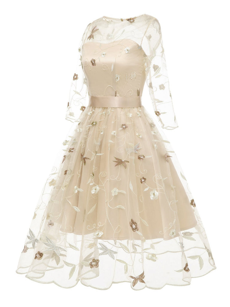 3/4 Sleeve 1950s Floral Embroidery Dress: timeless style reimagined