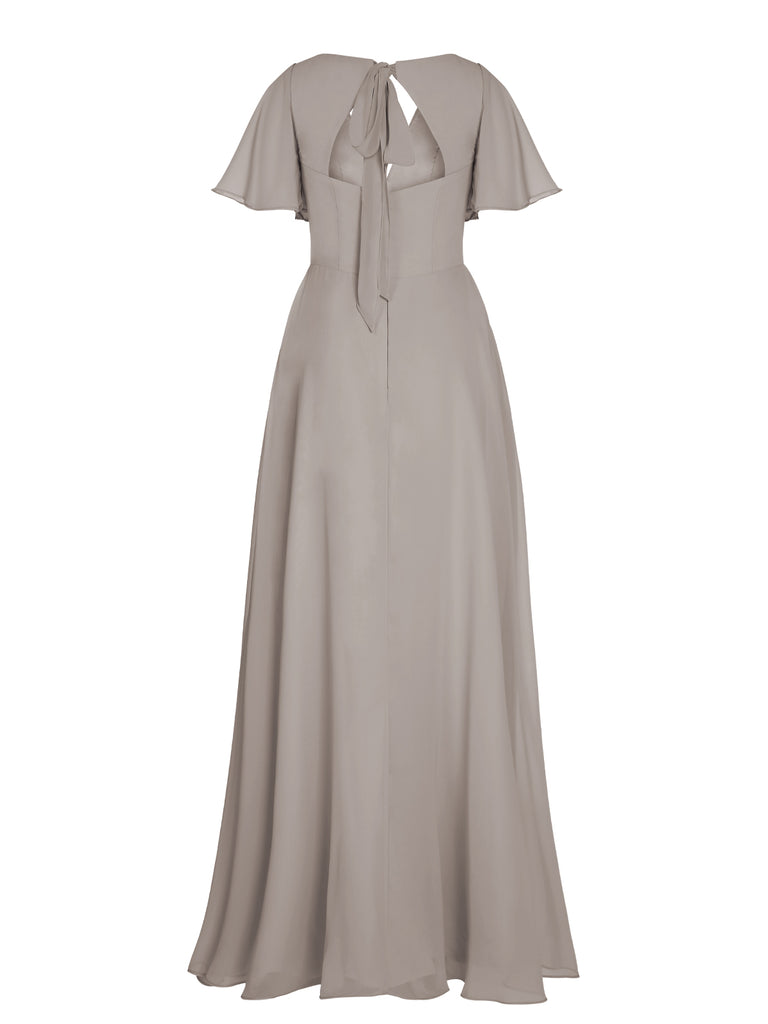 1950s Chiffon V-Neck Solid Vintage Dress