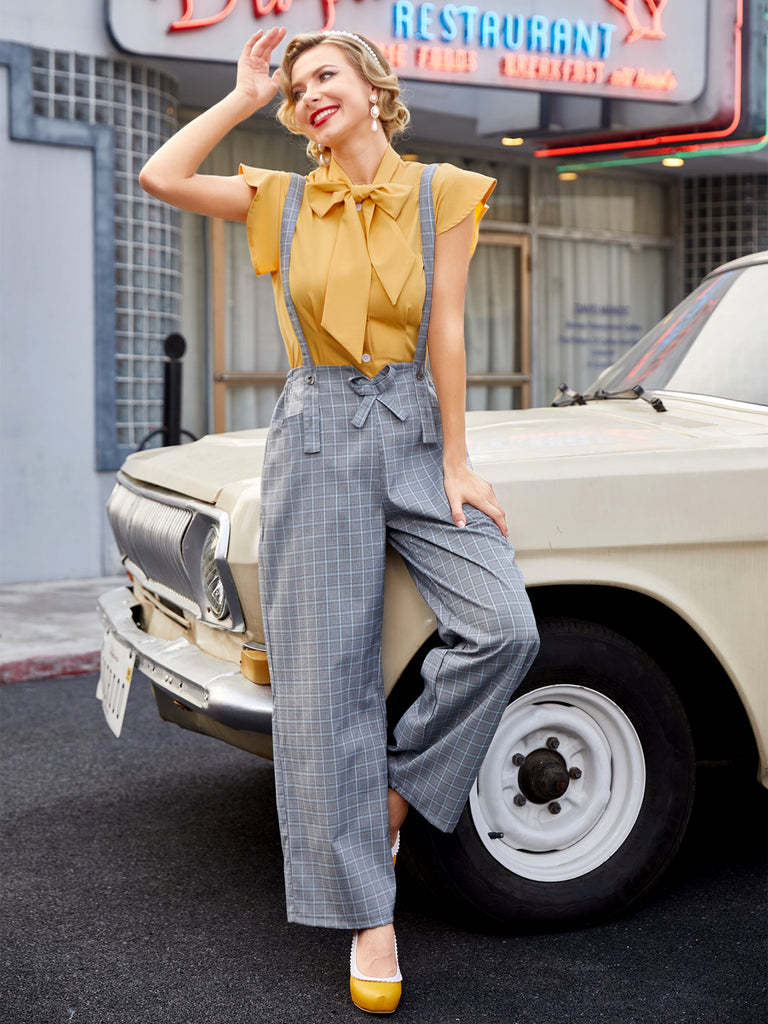 2PCS 1950s Blouse Top & Suspender Pants