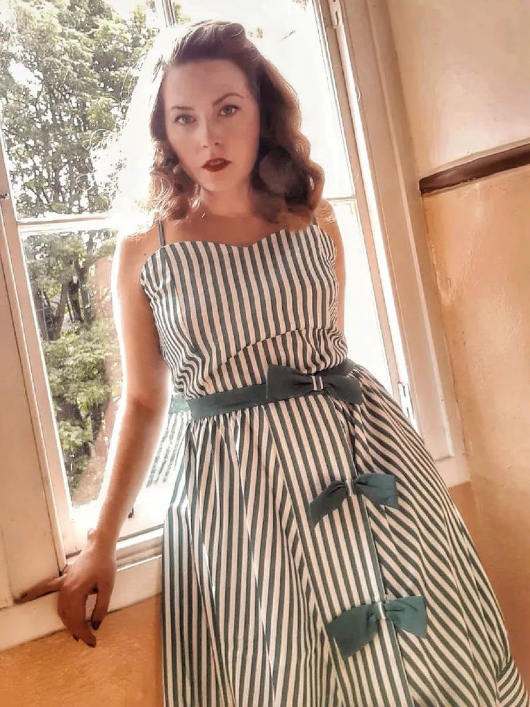 Turquoise 1950s Stripes Romper & Skirt