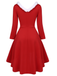 Red 1950s Furry Solid Swing Dress