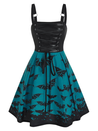 Blue 1950s Strap Bat Swing Dress