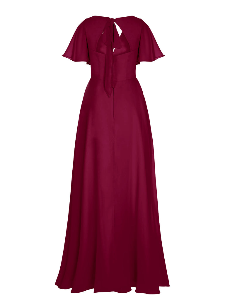 1950s Chiffon V-Neck Solid Vintage Dress
