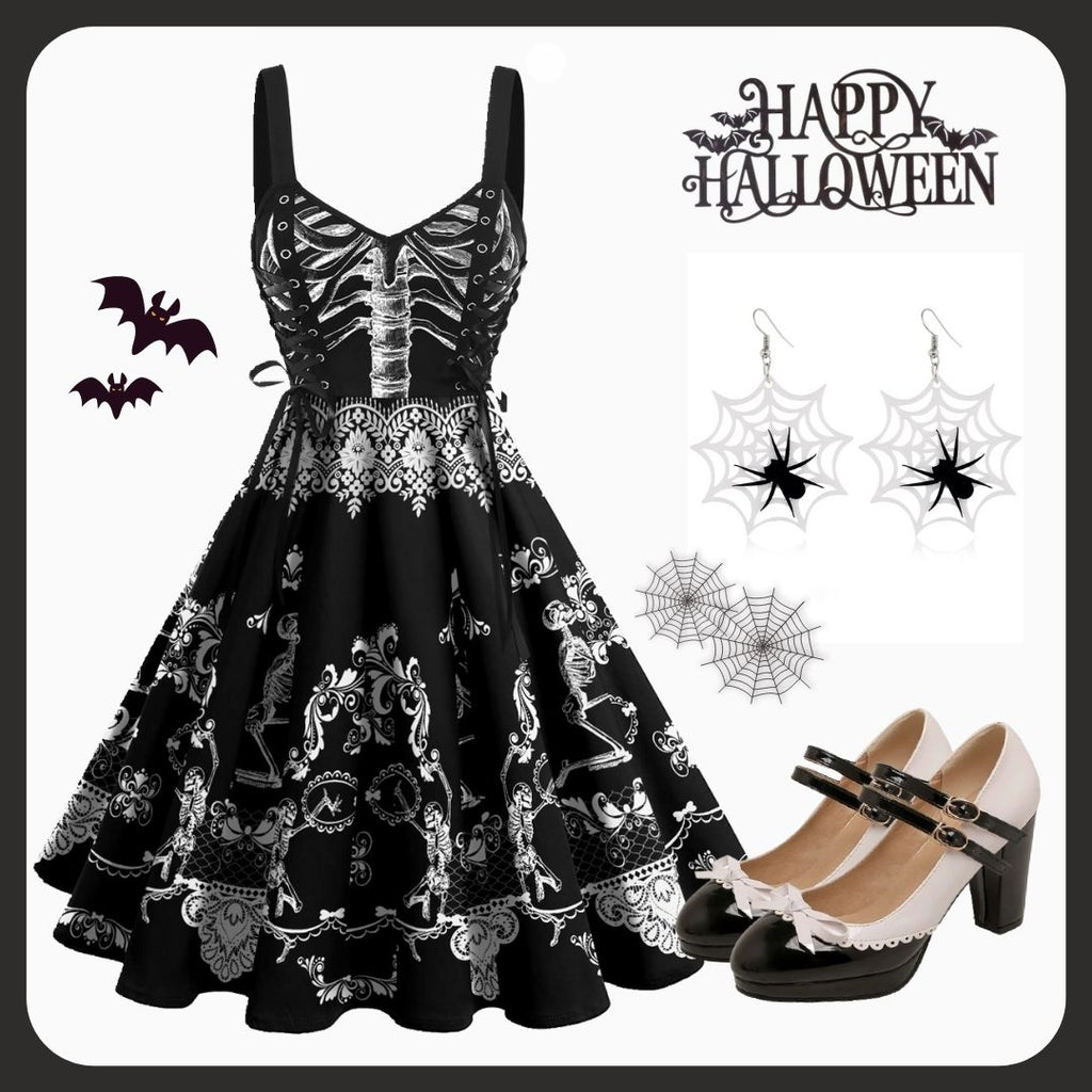 Black 1950s Lace-up Halloween Dress