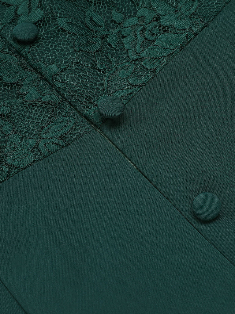 Dark Green 1960s Lace Off-shoulder Dress