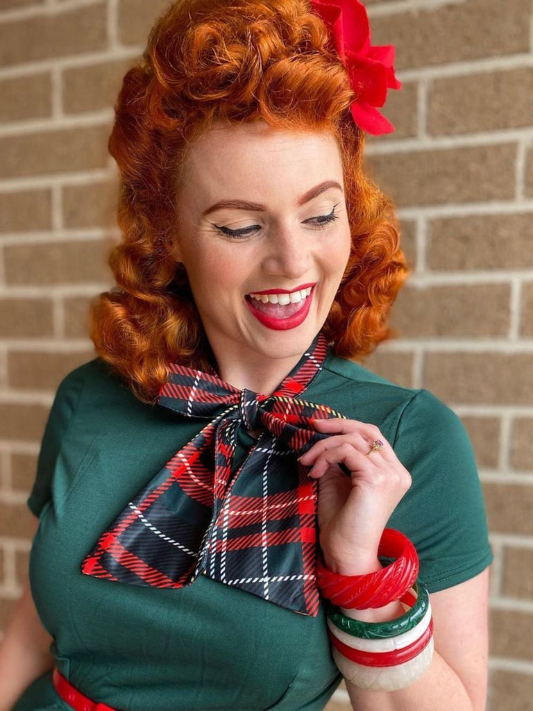 1950s Plaid Patchwork Bow Swing Dress