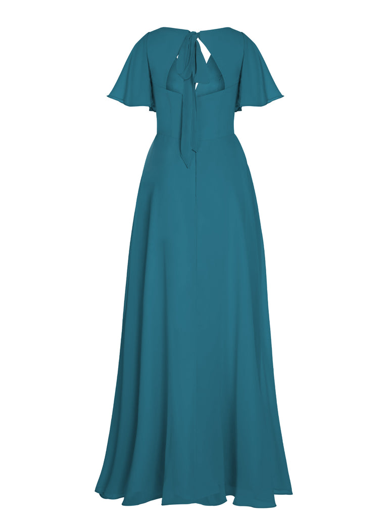 1950s Chiffon V-Neck Solid Vintage Dress