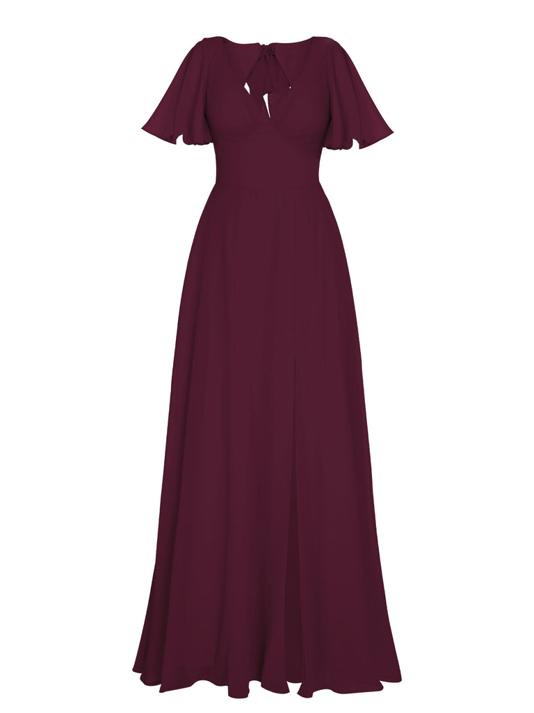 1950s Chiffon V-Neck Solid Vintage Dress