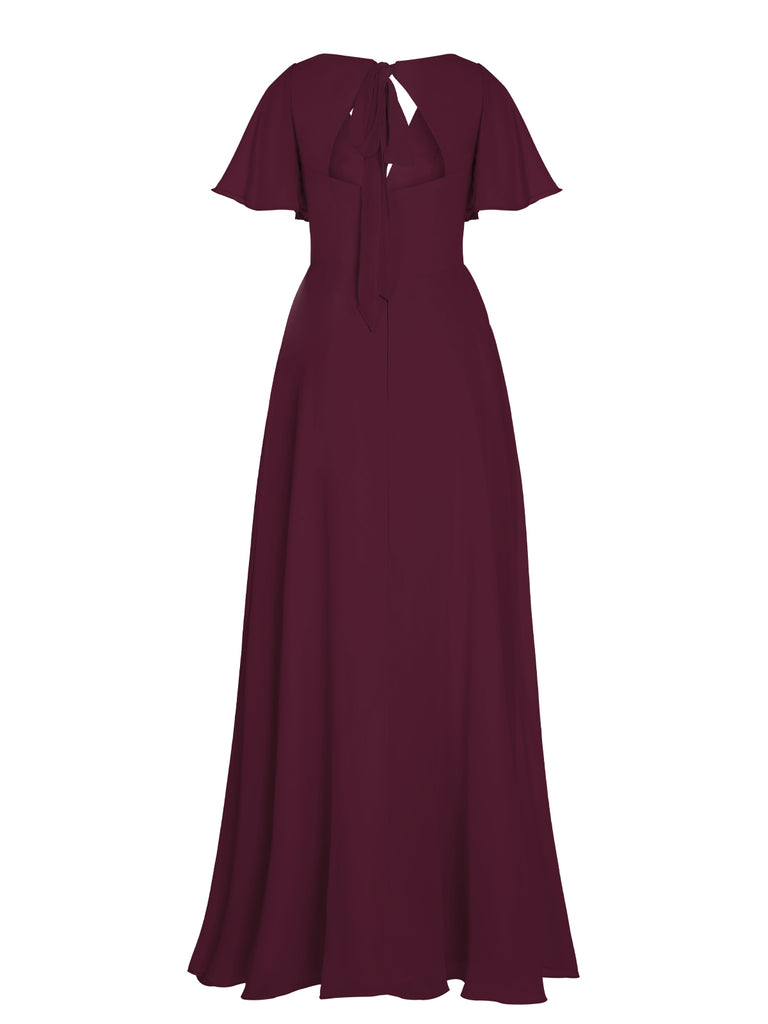1950s Chiffon V-Neck Solid Vintage Dress