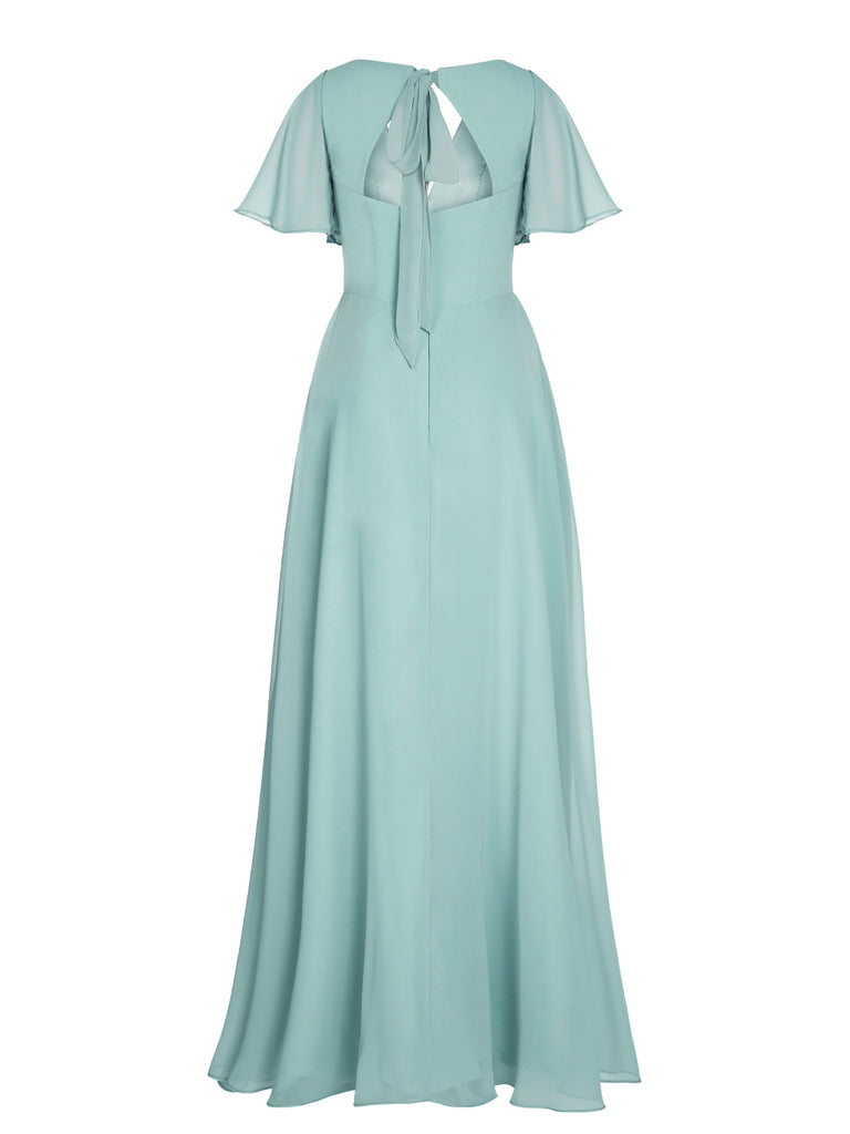 1950s Chiffon V-Neck Solid Vintage Dress