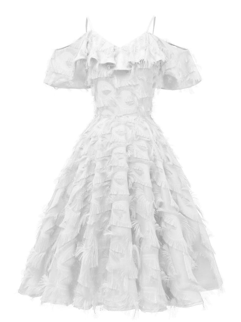 1950s Ruffle Tassel Feather Solid Dress