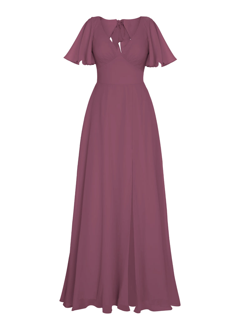 1950s Chiffon V-Neck Solid Vintage Dress