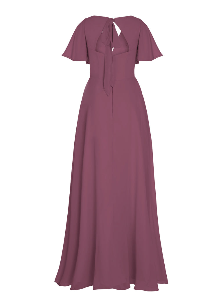 1950s Chiffon V-Neck Solid Vintage Dress
