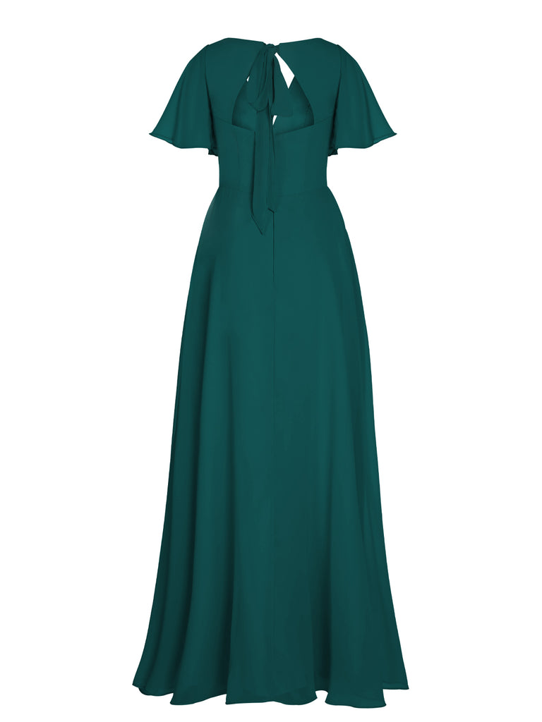 1950s Chiffon V-Neck Solid Vintage Dress