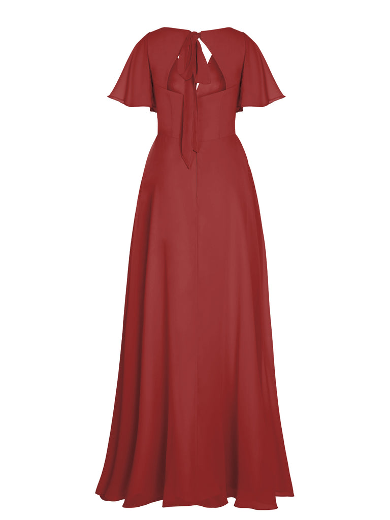 1950s Chiffon V-Neck Solid Vintage Dress