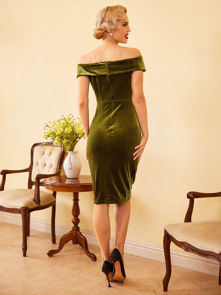 1960s Off Shoulder Velvet Bodycon Dress