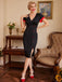 Black 1960s Button Slit Bodycon Dress